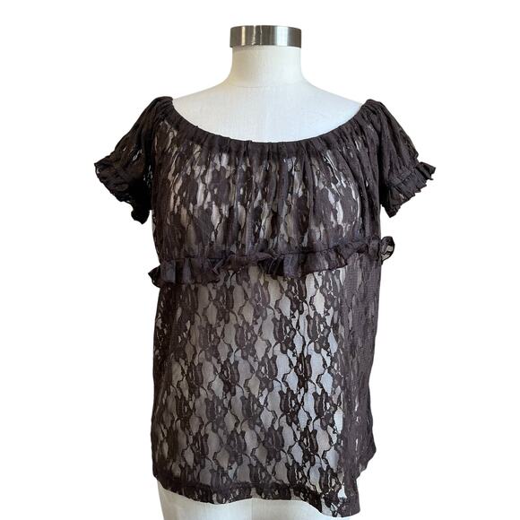 Burleska Women's Gothic Brown Lace Gypsy Peasant Pirate Top Size 2XL/3XL - Picture 1 of 6